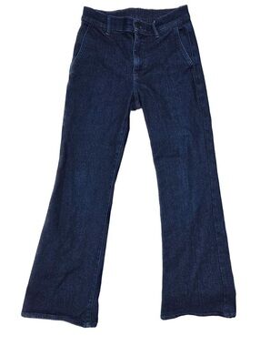 UNIQLO High Rise Slim Flared Jeans Dark Indigo Blue Wash Denim Trouser Pants M